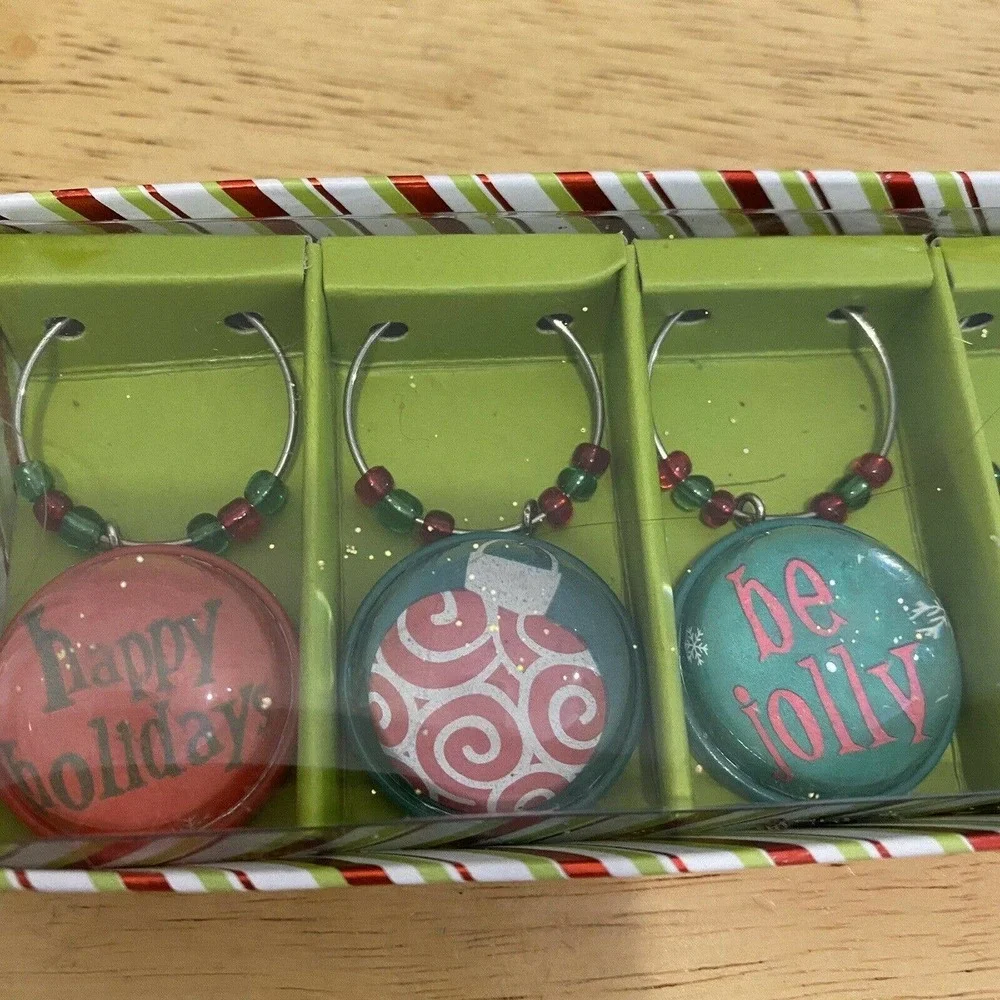 Pier 1 Holiday Wine Champagne Glass Christmas Charms 6 Pier One New